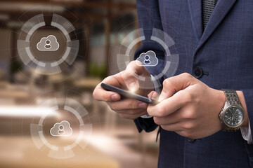 Pro using smartphone in modern office