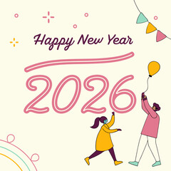 Happy new year 2026 celebration illustration festive design