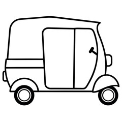 Black Outline Auto Rickshaw Side View Illustration
