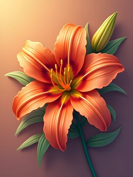 Daylily on a vibrant background, top view photorealistic flower