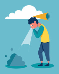 A thick fog of cynicism blinding a person making it hard for them to see the bright side of things.. Vector illustration