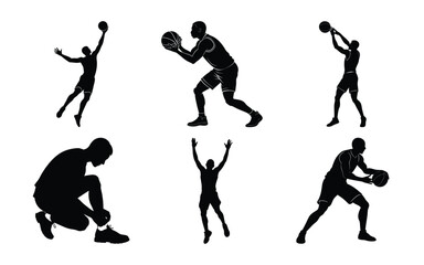 Dynamic silhouettes of basketball players in action, perfect for sports vector illustrations