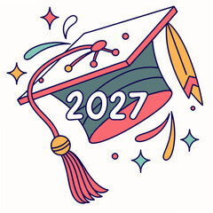 2027 graduation cap design element, clean cutout, transparent background