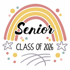 Class of 2026 senior rainbow design element, transparent background