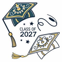 Class of 2027 graduation caps design illustration