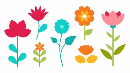 Colorful Geometric Flower Set on White Background for Spring and Summer Designs