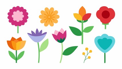 Obraz premium Colorful Geometric Flower Set on White Background for Spring and Summer Designs