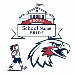 Proud school name pride school mascot student walking eagle