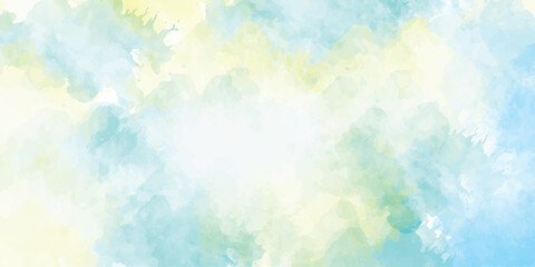 Blue yellow sky gradient watercolor background with cloud texture colorful watercolor background of abstract sunset sky with paint blotches and soft blurred abstract watercolor hand painted background