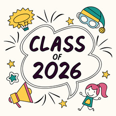 Class of 2026 graduation celebration cartoon illustration