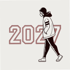 Stylish person walking away 2027 new year design element