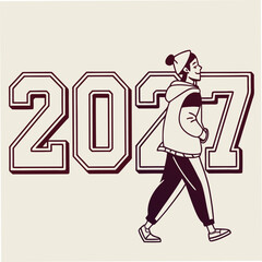 Stylish person walking into 2027 new year design element