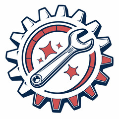 Wrench and gear logo design mechanical repair service