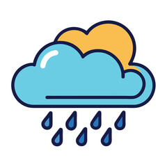 Rainy Cloudy Sky – Vector Weather Icon on White Background
