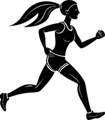 Silhouette of a woman jogging in ponytail on white background
