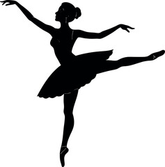 Obraz premium Silhouette of a woman doing ballet spin pose on white background