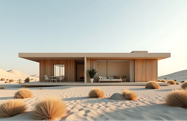 desert villa integrated rainwater harvesting system minimalist scandinavian style photorealistic