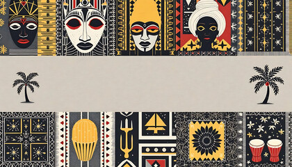 Celebration of traditional benin festival with cultural symbols and masks.