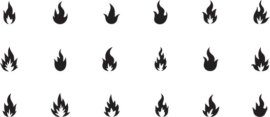 A set of black and white fire flame vector illustrations featuring tribal wing and floral design elements, ideal for tattoos or logos