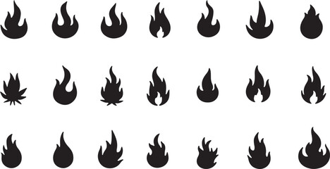 Burning hot fire flame icons, vectors, and symbols set with an illustrative design of danger and heat
