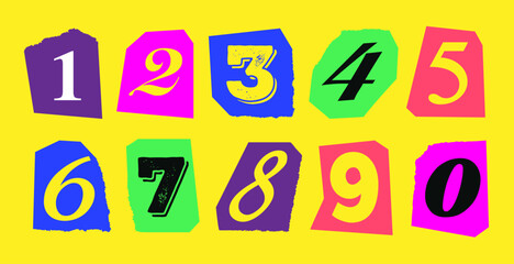 Number set colorful magazine style modern typography