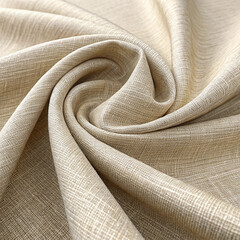 Beige Textured Fabric Close-up with Soft Folds and Twisted Pattern

