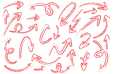 Artistic vector collection of messy scribbled arrows with twists, loops, and curved outlines, ideal for design projects and visual storytelling.
