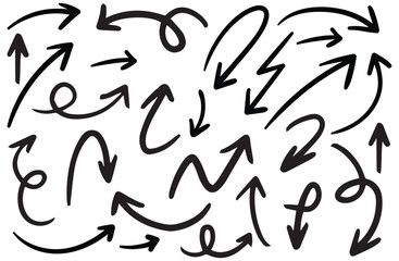 Creative doodle arrows with dynamic lines, turning paths, and marker brush effects, ideal for highlighting movement and directional flow in layouts.