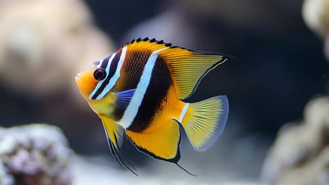 fish in aquarium, tropical fish, white, blue, yellow