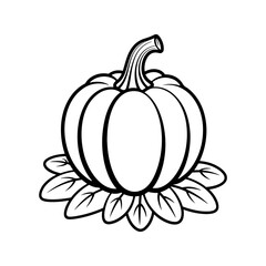 Line art pumpkin with leaves illustration