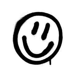 Graffiti smiling face emoticon in black on white background.