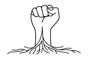 Rooted power strong fist line drawing illustration