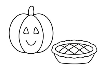 Smiling Pumpkin and Delicious Pumpkin Pie Autumn Harvest Treats
