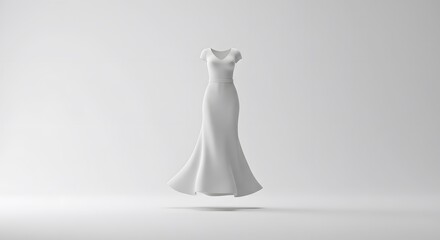 Elegant White Mermaid Gown: Minimalist Fashion Design Mockup on White Background
