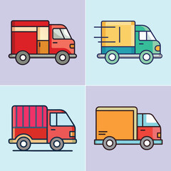 Flat Delivery Truck Illustration Modern Shipping and Logistics Transport Vehicle