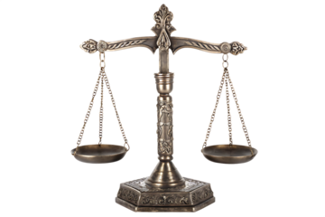 Antique brass scales of justice isolated on a white background