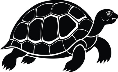 Simple black silhouette of a turtle crawling to the right side