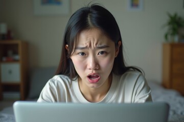 Blurred Motion Series: A Young Asian Woman's Frustration in a Tech-Troubled Video Call