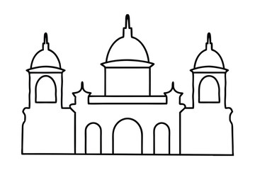 Line drawing of a grand classical building with domes