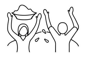 Happy people celebrating holi festival line drawing