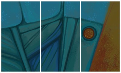 Modern interior triptych. The picture is painted by hand on a tablet.