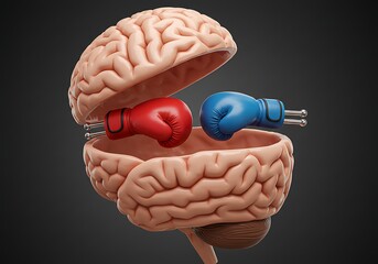 Brain with boxing gloves representing conflict