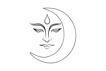 Serene moon goddess line drawing spiritual art