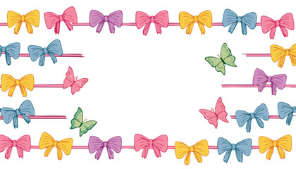 Fototapeta premium Ribbon bow frame. Border with butterfly. Vector vintage card.border, butterfly, wedding, frame, element, illustration, retro, set, vintage, card, celebration, decoration, decorative, design, floral,