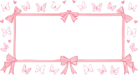 Ribbon bow frame. Border with butterfly. Vector vintage card.border, butterfly, wedding, frame, element, illustration, retro, set, vintage, card, celebration, decoration, decorative, design, floral,
