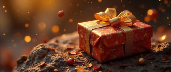Golden thread adorned parcels, defying gravity, thread, object, dreamlike
