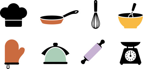 Kitchen utensils and cooking tools vector illustration for culinary design and baking equipment concept editable stock vector illustration