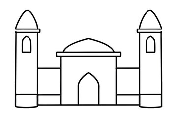 Simple line drawing of a mosque with two minarets