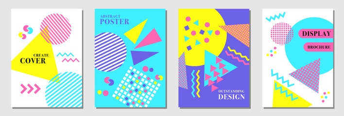 Memphis design set of cover background. Memphis colorful pattern abstract background vector  illustration. For book cover, brochure, banner, handbill, flyer, marketing, business, presentation