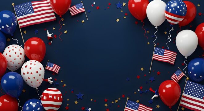 Patriotic Celebration 4th of July Balloons and Flags Festive Background - Powered by Adobe